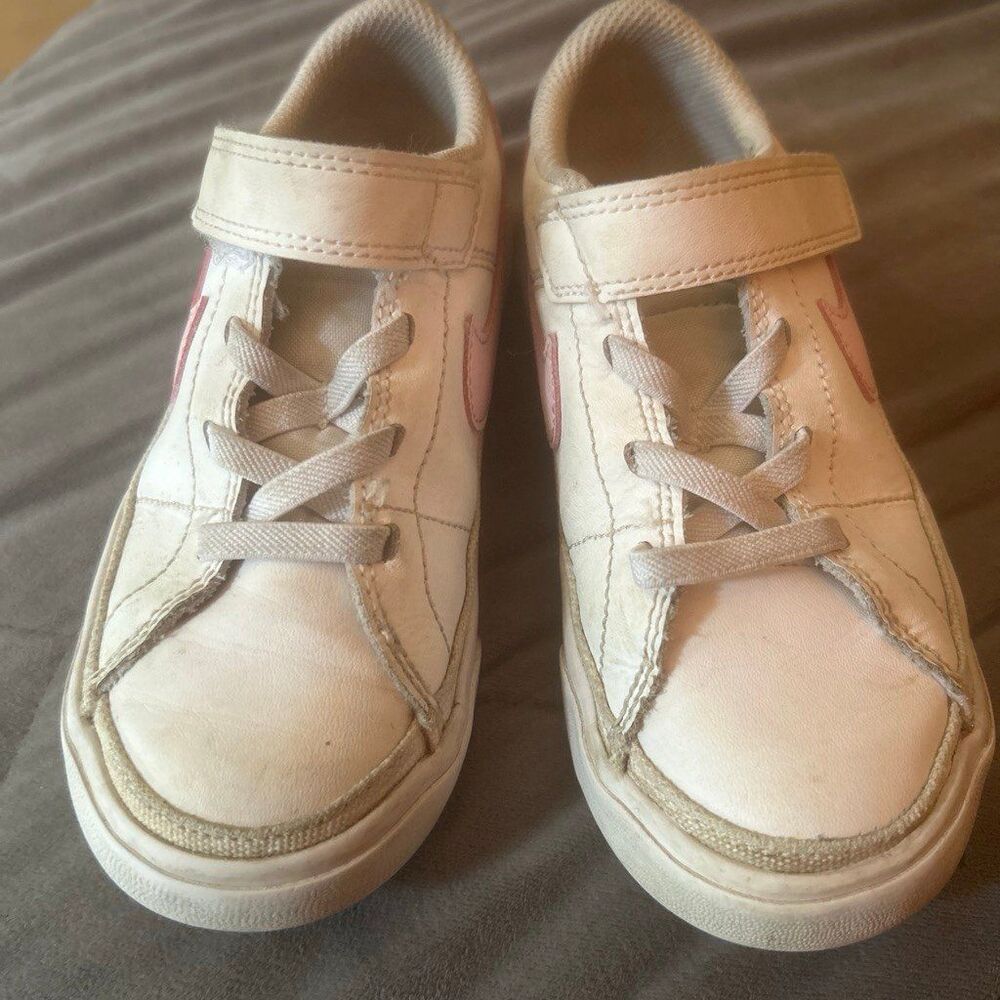 Nike Kids White Pink Lace Up Velcro Fashion Sneakers size 10-c  toddler